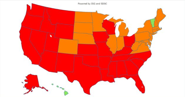 La carte de la situation épidémiologique dans les États américains à la date du 1er juillet