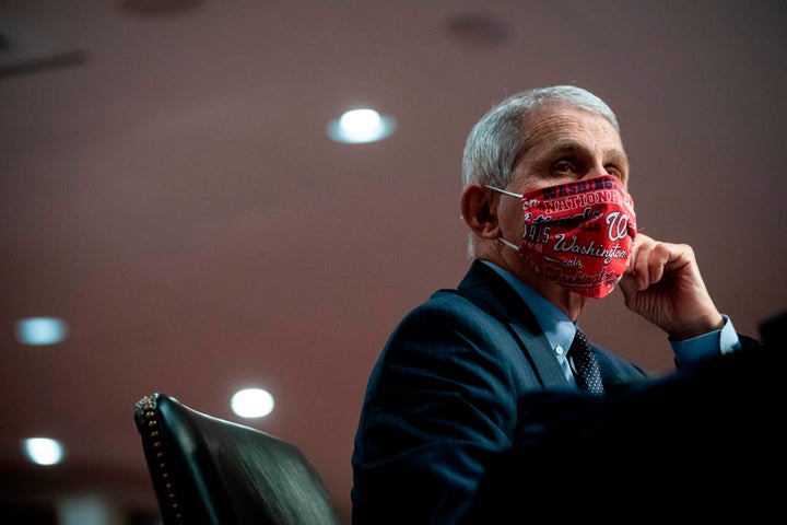 Anthony Fauci, director of the National Institute of Allergy and Infectious Diseases, wears a face covering during a Senate hearing in Washington, DC, on June 30, 2020.