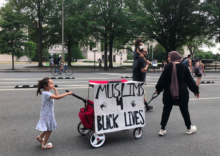 Muslim protesters join a Black Lives Matter demonstration in Washington on June 6.