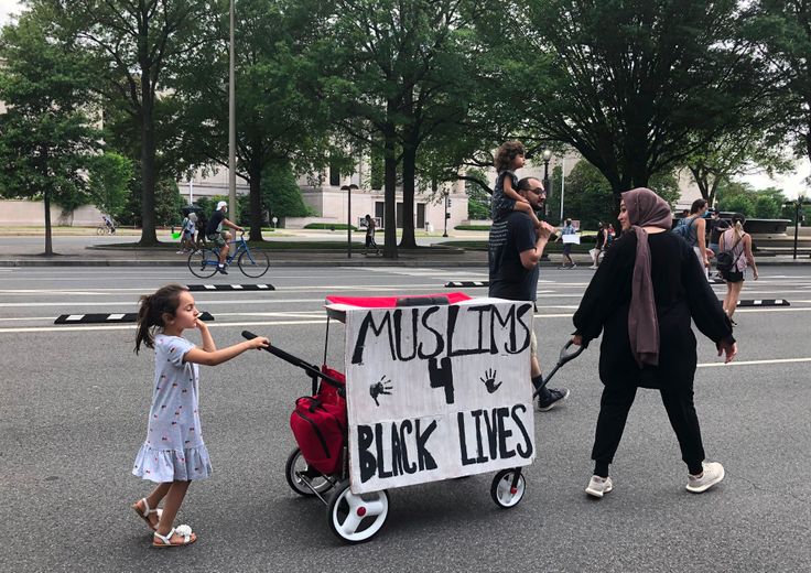 Muslim protesters join a Black Lives Matter demonstration in Washington on June 6.
