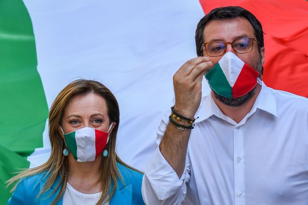 Head of the League party Matteo Salvini and head of the Brothers of Italy (FdI) party, Giorgia Meloni...