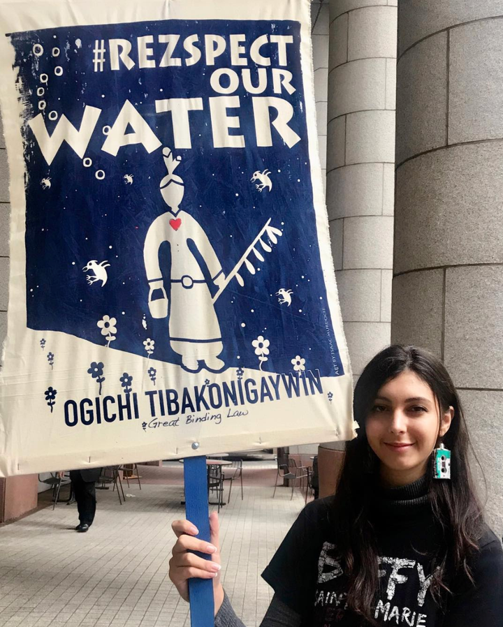 The writer at a protest in Standing Rock.