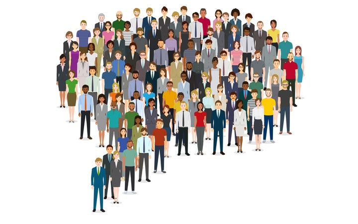 Large group of people in the chat bubble shape.Created with adobe illustrator.