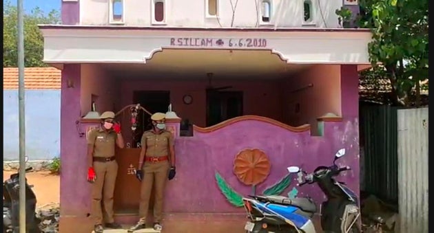 Police guarding the woman constable's house in Sathankulam,