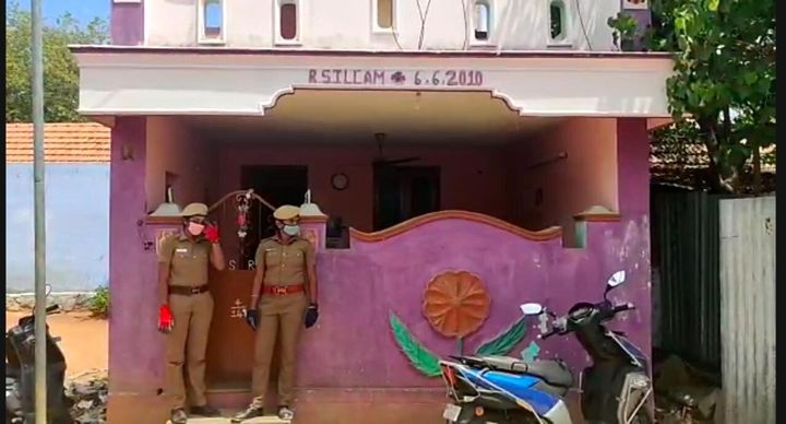 Police guarding the woman constable's house in Sathankulam, Thoothukudi.