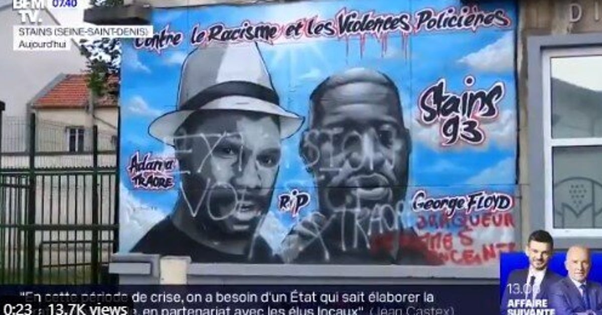 La fresque contre les violences policières recouverte de graffitis à Stains
