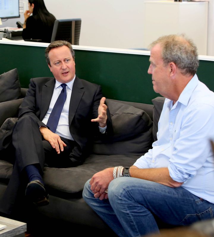 Then-PM David Cameron meets Jeremy Clarkson during an EU-related visit to W. Chump & Sons Ltd TV studio in west London in 2016