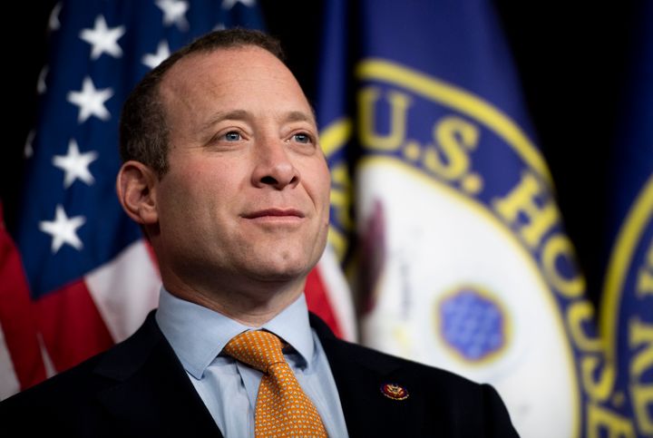 Rep. Josh Gottheimer (D-N.J.) speaks during a Problem Solvers Caucus news conference in February. His use of the group as a bipartisan locus of power has elicited criticism.