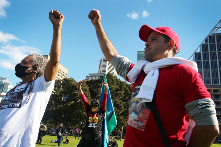 SYDNEY, AUSTRALIA - JULY 05: Members of the Aboriginal community gather in The Domain to rally against Aboriginal and Torres Strait Islander deaths in custody on July 05, 2020 in Sydney, Australia. Since the Royal Commission into Aboriginal deaths in custody ended in 1991 there have been over 400 deaths. Rallies have been organised across the country in solidarity with the global Black Lives Matter movement. (Photo by Lisa Maree Williams/Getty Images)