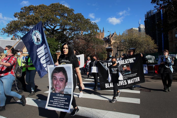 SYDNEY, AUSTRALIA - JULY 05: Activists walk towards The Domain to rally against Aboriginal and Torres Strait Islander deaths in custody on July 05, 2020 in Sydney, Australia. Since the Royal Commission into Aboriginal deaths in custody ended in 1991 there have been over 400 deaths. Rallies have been organised across the country in solidarity with the global Black Lives Matter movement. (Photo by Lisa Maree Williams/Getty Images)