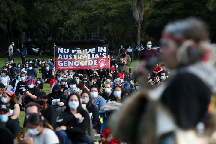 SYDNEY, AUSTRALIA - JULY 05: Aboriginal elders conduct a traditional smoking ceremony during a rally against Aboriginal and Torres Strait Islander deaths in custody in The Domain on July 05, 2020 in Sydney, Australia. Since the Royal Commission into Aboriginal deaths in custody ended in 1991 there have been over 400 deaths. Rallies have been organised across the country in solidarity with the global Black Lives Matter movement. (Photo by Lisa Maree Williams/Getty Images)