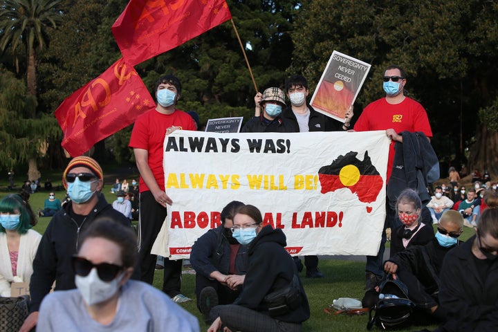 SYDNEY, AUSTRALIA - JULY 05: Activists gather in The Domain to rally against Aboriginal and Torres Strait Islander deaths in custody on July 05, 2020 in Sydney, Australia. Since the Royal Commission into Aboriginal deaths in custody ended in 1991 there have been over 400 deaths. Rallies have been organised across the country in solidarity with the global Black Lives Matter movement. (Photo by Lisa Maree Williams/Getty Images)