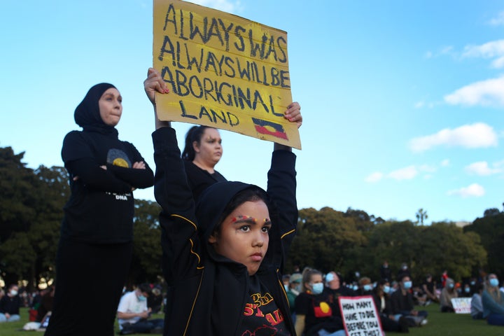 SYDNEY, AUSTRALIA - JULY 05: Activists gather in The Domain to rally against Aboriginal and Torres Strait Islander deaths in custody on July 05, 2020 in Sydney, Australia. Since the Royal Commission into Aboriginal deaths in custody ended in 1991 there have been over 400 deaths. Rallies have been organised across the country in solidarity with the global Black Lives Matter movement.