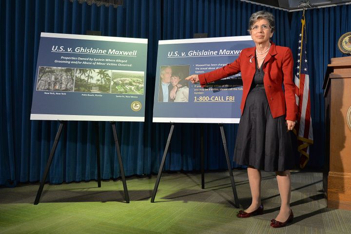 Audrey Strauss, acting US attorney for the Southern District of New York, speaks during a news conference to announce charges against Ghislaine Maxwell.