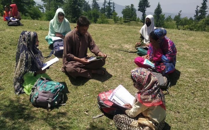 An open-air community school in Baramulla district in Kashmir.