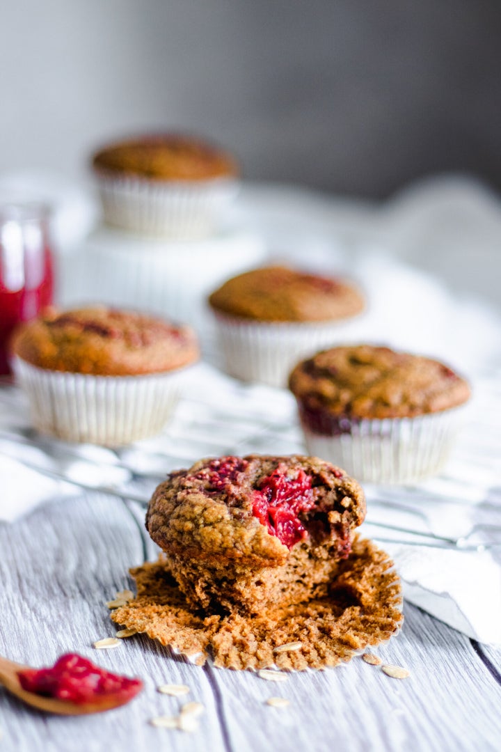 Strawberry jam swirl muffins