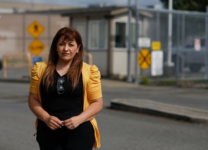 Sandra Videla, whose Guatemalan husband Timoteo Vicente-Chun is detained at the Northwest ICE Processing Center, poses outsid