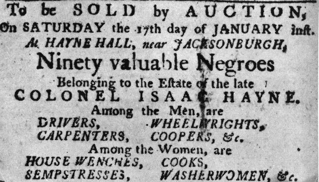 A poster for a January 1850 auction of 90 enslaved people.