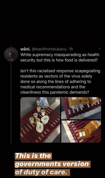 Food left outside residents' apartments.
