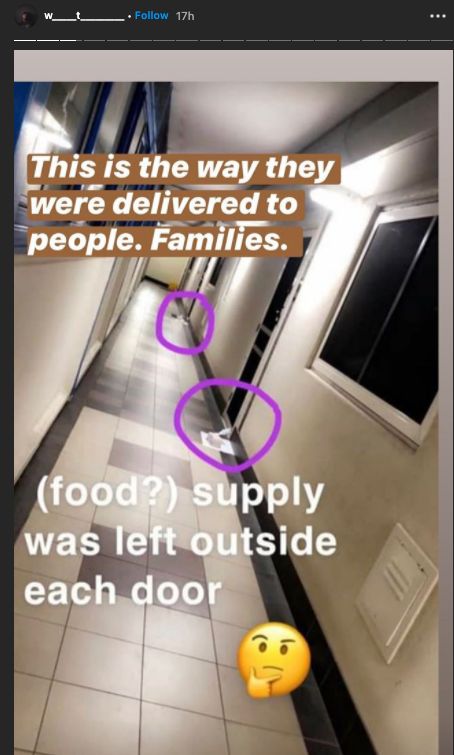 Food left outside residents' apartments.