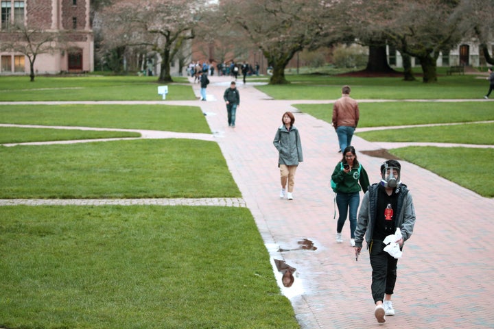 Students at the University of Washington for the last day of in-person classes on March 6, 2020 in Seattle, Washington.