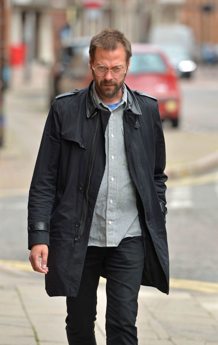 Ex-Kasabian singer, Tom Meighan, arrives at Leicester Magistrates' Court where he is appearing on a domestic assault charge.