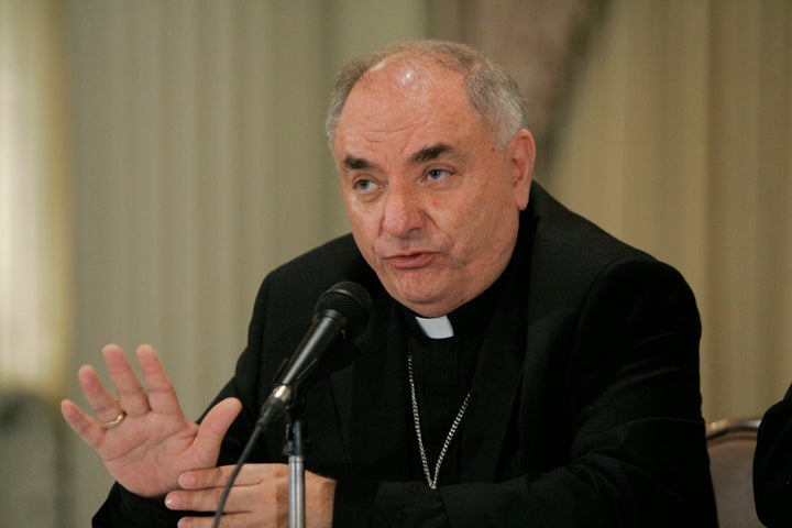 Catholic Bishop Gerald Barnes of San Bernardino speaks at a 2006 news conference. A spokesman said its entities received about $8.5 million which were used to pay staff wages and utility costs.