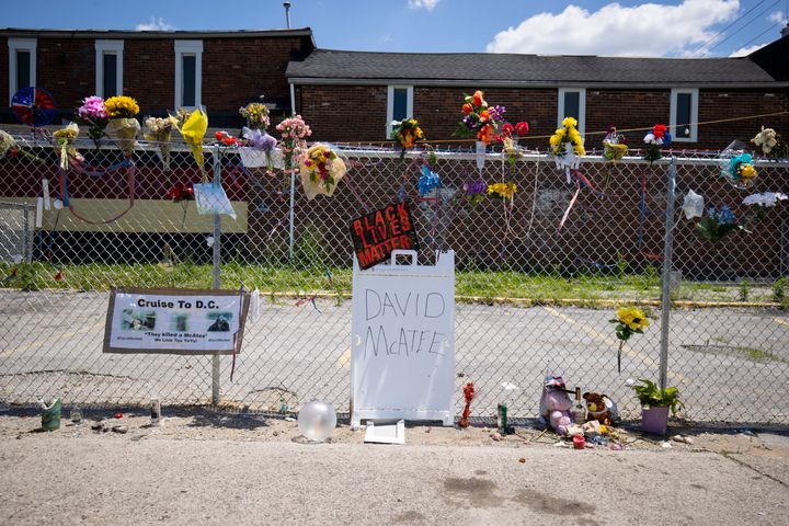 A makeshift memorial for David McAtee, a cook who often fed customers who couldn't pay for free, outside the location where he was shot and killed by police on June 6. 