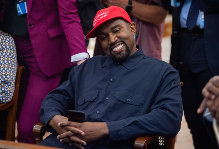 Kanye West sporting a Make America Great Again cap in 2018