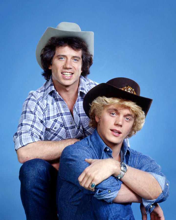 Tom Wopat (left) and John Schneider in a promotional portrait for "The Dukes of Hazzard." On the show, they drove a customized Dodge Charger that was called “General Lee” and had a Confederate flag on its roof. 