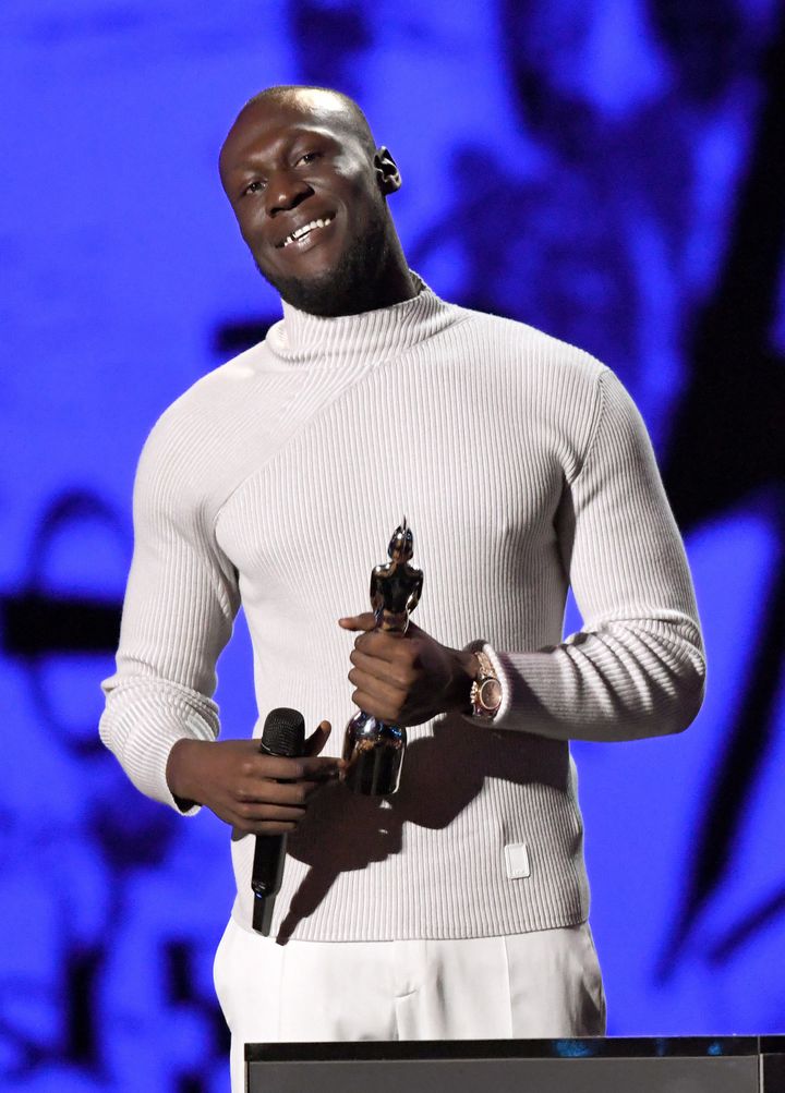 Stormzy after winning a Brit Award earlier this year