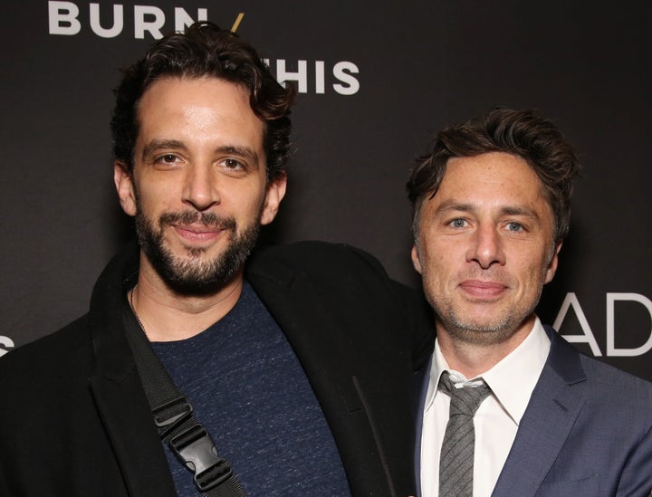 Nick Cordero and Zach Braff at the Broadway production of "Burn This" on April 15, 2019.