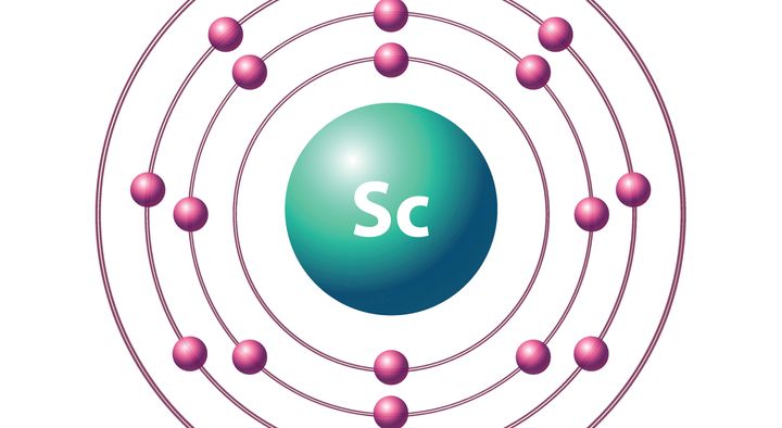 Symbol and electron diagram for Scandium illustration