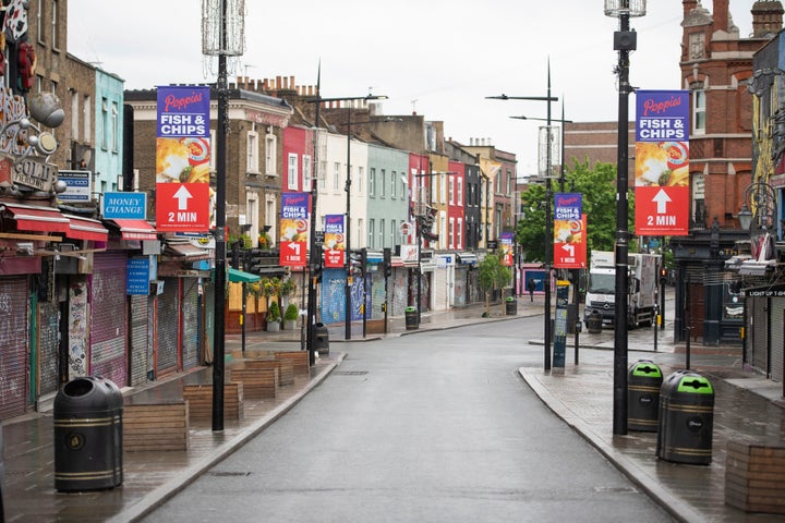 A general view of a deserted Camden High Street in April.