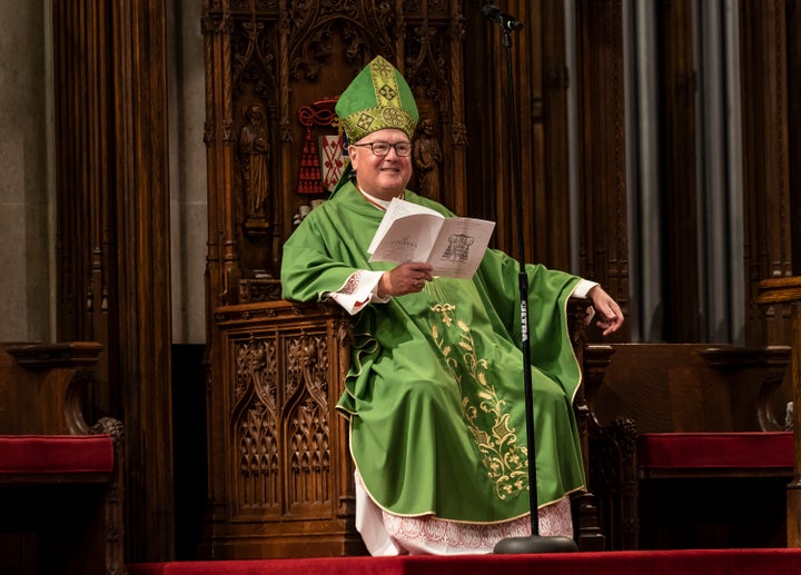 Timothy Dolan, Cardinal and Archbishop of New York, leads a Mass at New York City's St. Patrick's Cathedral on June 28, 2020.