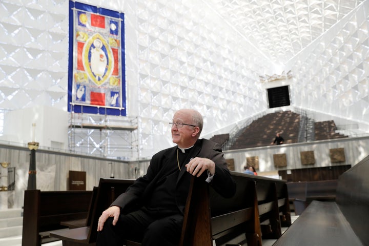 Kevin Vann, Bishop of Orange County, poses for a photo inside Christ Cathedral in California after a $77 million renovation i