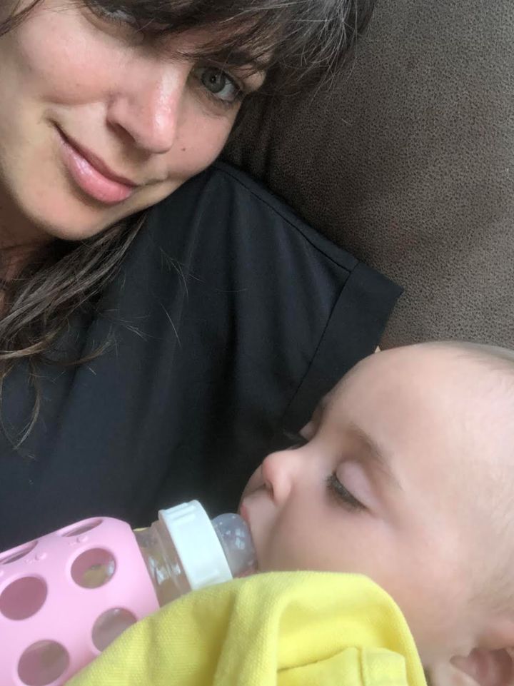 The author with her son in March 2019, in between pneumonias and before her surgery.