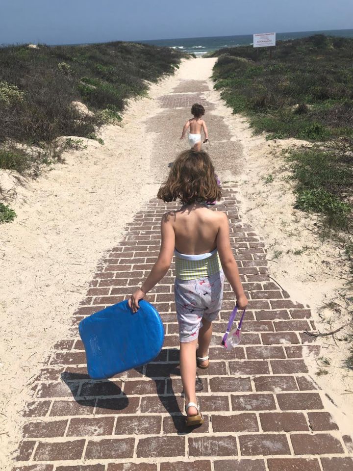The author's son and daughter at the beach in April 2020.