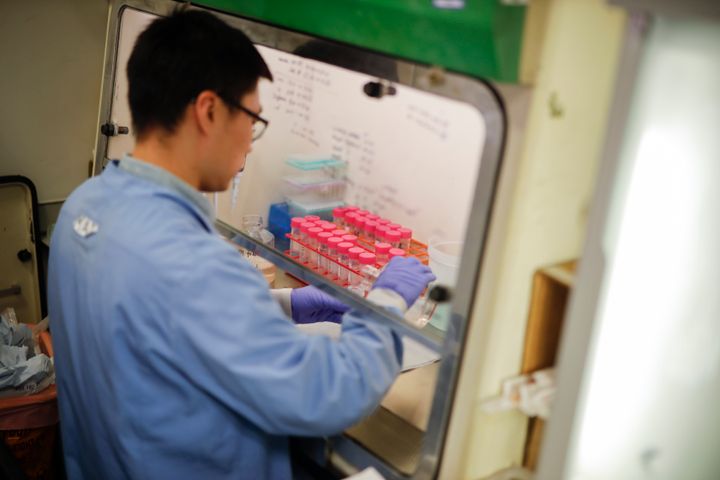 A researcher working on a vaccine for Covid-19 in a research lab at Imperial College School of Medicine.