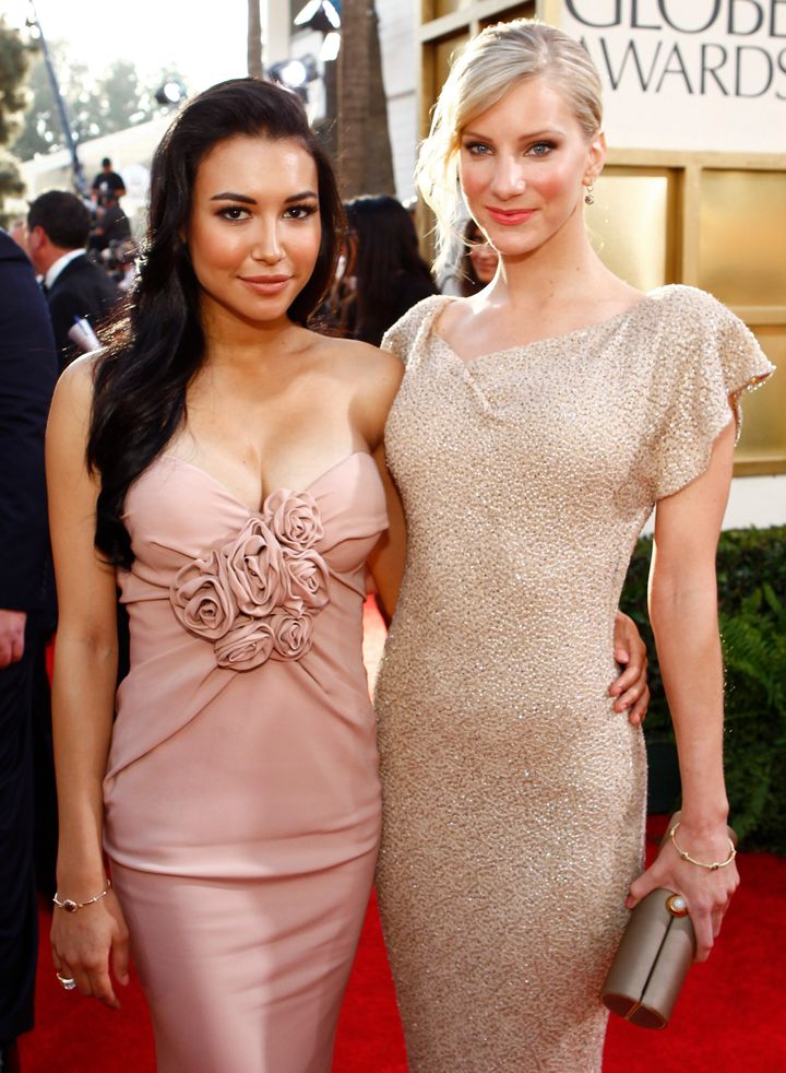 Naya Rivera (left) and Heather Morris arrive at the 68th Annual Golden Globe Awards in 2011.