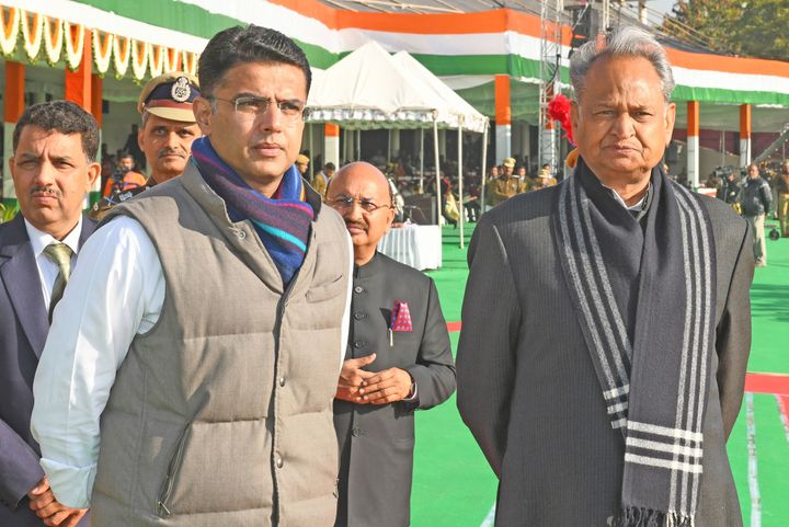 Rajasthan Chief Minister Ashok Gehlot and Deputy CM Sachin Pilot during this year's Republic Day parade in Jaipur.