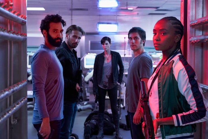 (Left to right) Marwan Kenzari, Matthias Schoenaerts, Charlize Theron, Luca Marinelli and Kiki Layne in "The Old Guard." 