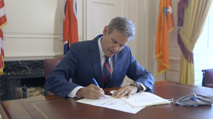 Tennessee Gov. Bill Lee (R) signs an extreme abortion ban into law on Facebook Live.