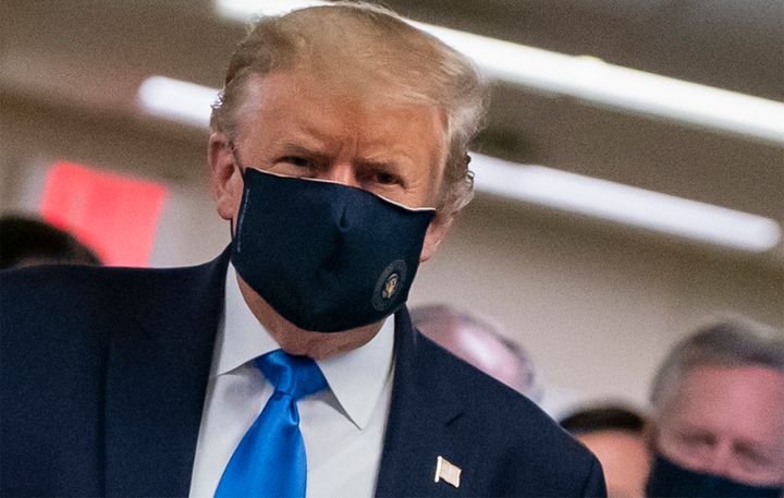 President Donald Trump finally wears a mask as he visits Walter Reed National Military Medical Center in Bethesda, Maryland, on July 11, 2020.