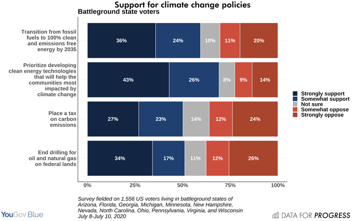 Polling commissioned by the liberal think tank Data for Progress shows strong support in key battleground states for Democratic presidential hopeful Joe Biden's climate policies.