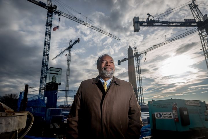 The letter was addressed to Smithsonian secretary Lonnie G Bunch III, who last year became the first Black person to serve as the institution’s head. Bunch is pictured at the construction of the National Museum of African Art in 2014