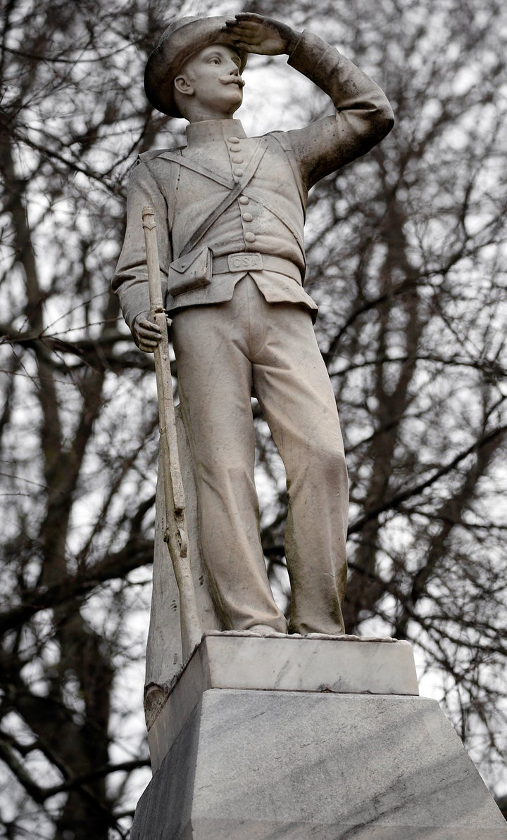 This Feb. 23, 2019 photog shows the Confederate soldier monument at the University of Mississippi in Oxford, Miss.