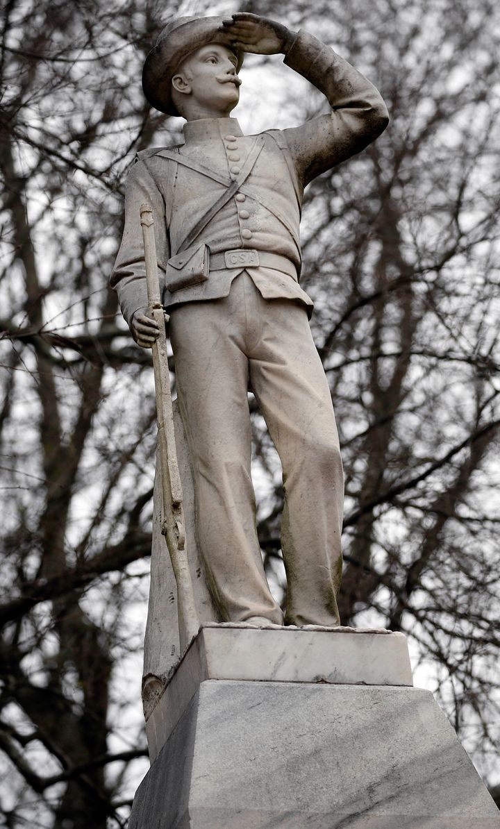 This Feb. 23, 2019 photog shows the Confederate soldier monument at the University of Mississippi in Oxford, Miss. 