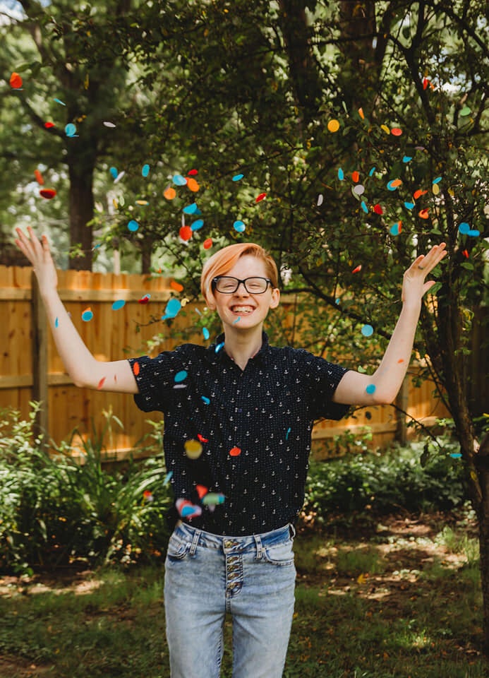 Grey celebrating his gender reveal.