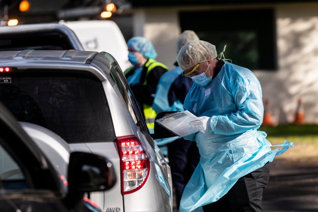 Tests are carried out at a pop-up COVID-19 testing clinic at Victoria Park in Picton on July 14, 2020 in Sydney, Australia.